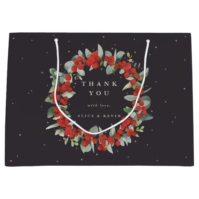 Red Berry+Eucalyptus Christmas/Holiday Thank You Large Gift Bag (Front)