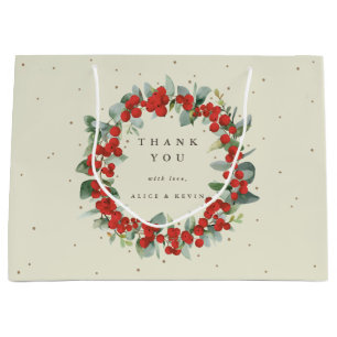 Red Berry+Eucalyptus Christmas/Holiday Thank You Large Gift Bag