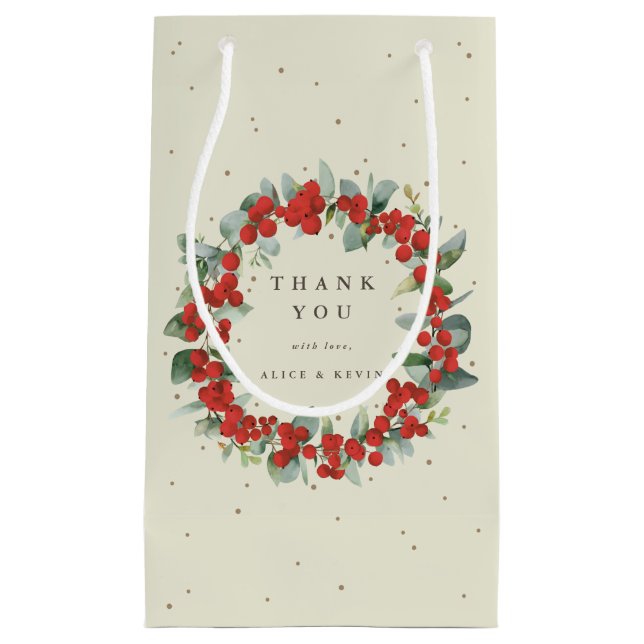 Red Berry+Eucalyptus Christmas/Holiday Thank You Small Gift Bag (Front)