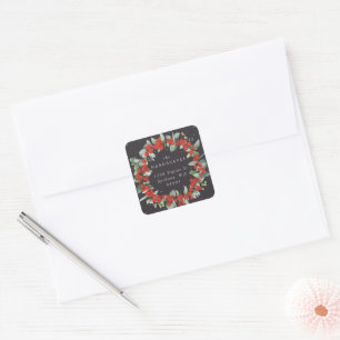 Red Berry+Eucalyptus Holiday Wreath Address Square Sticker