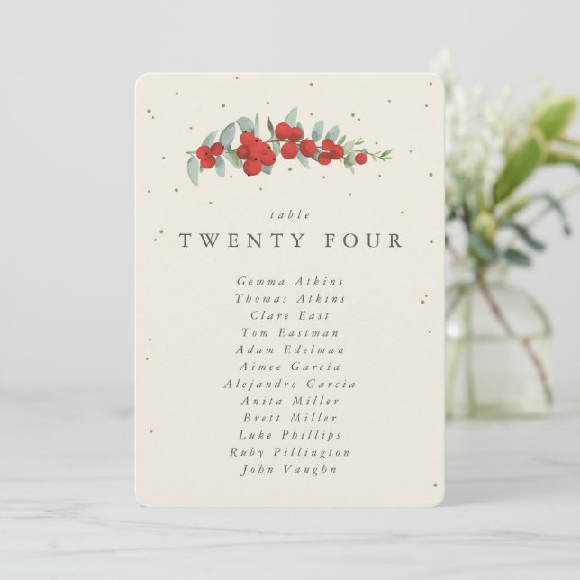 Red Berry+Eucalyptus Table Number Seating Card (Standing Front)