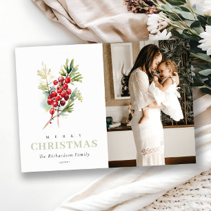 Red Berry Fir Winter Christmas Watercolor Photo Holiday Card