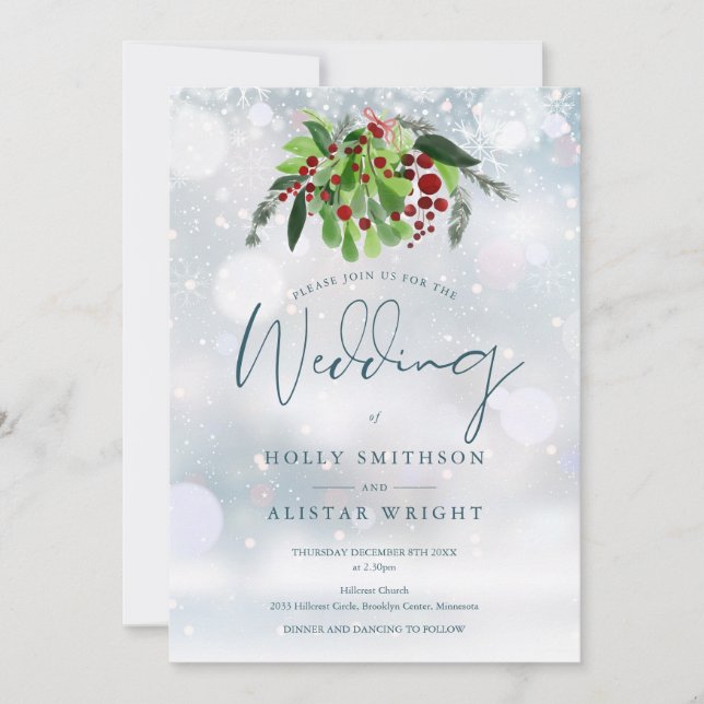 Red Berry Floral QR Code Winter Wedding Invitation (Front)