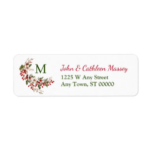 Red Berry Flower Monogram Christmas Return Address