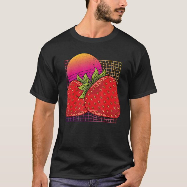 Red Berry Fruit Strawberries  80s Vaporwave Strawb T-Shirt (Front)