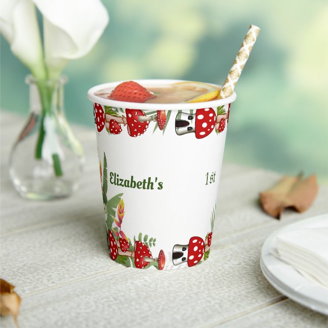 Red Berry Garden Toadstool Kids 1st Birthday Party Paper Cups (Insitu)