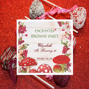 Red Berry Garden Toadstool Kid's Birthday Party Napkin