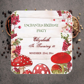 Red Berry Garden Toadstool Kid's Magic Mushrooms Square Sticker