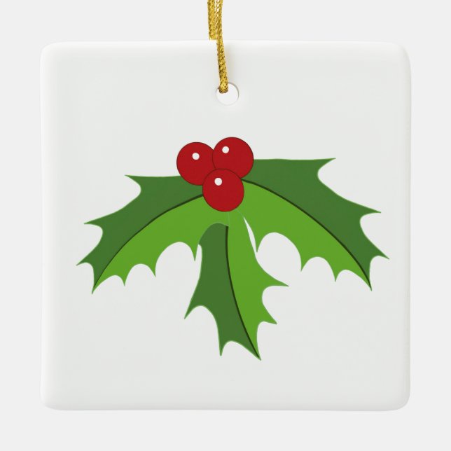 Red Berry Holly Ceramic Ornament (Front)