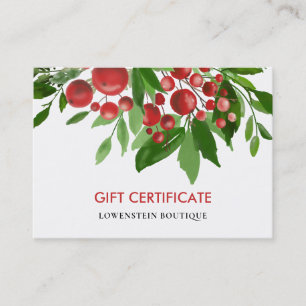 Red Berry Holly Christmas Holiday Gift Certificate