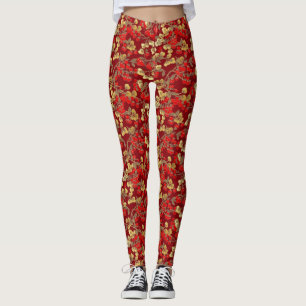 Red Berry Pattern Leggings