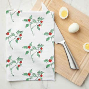red berry plant tea towel