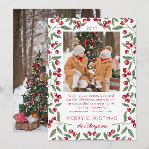 Red Berry Sprig Frame Christmas Greeting Photo Holiday Card