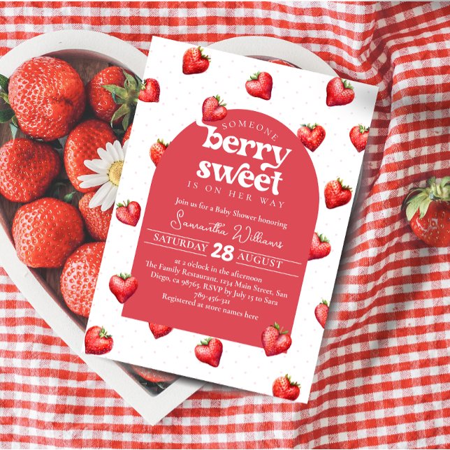 Red Berry Sweet Strawberry Girl Baby Shower   Invitation (Creator Uploaded)