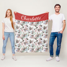 Red Berry Watercolor Monogram Name Christmas