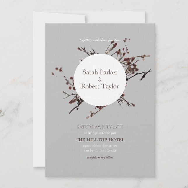 Red Berry With Grey Background Wedding Invitation (Front)