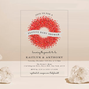 Red Berry Wreath Festive Christmas Baby Shower Acrylic Invitations