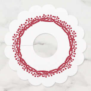 Red berry wreath holiday design wine glass tag