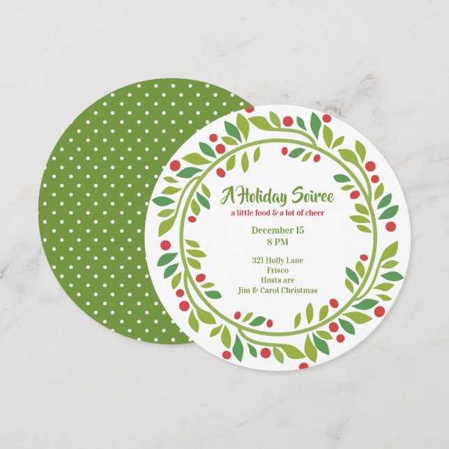 Red Berry Wreath Holiday Party Invitation (Front/Back)