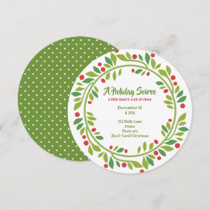 Red Berry Wreath Holiday Party Invitation