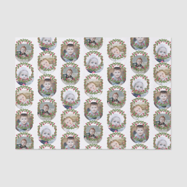 Red Berry Wreath Photo Collage Christmas Tissue Paper (Front)