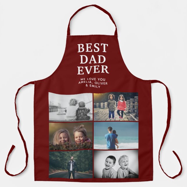 Red Best Dad Ever Custom 6 Photo Collage  Apron (Front)
