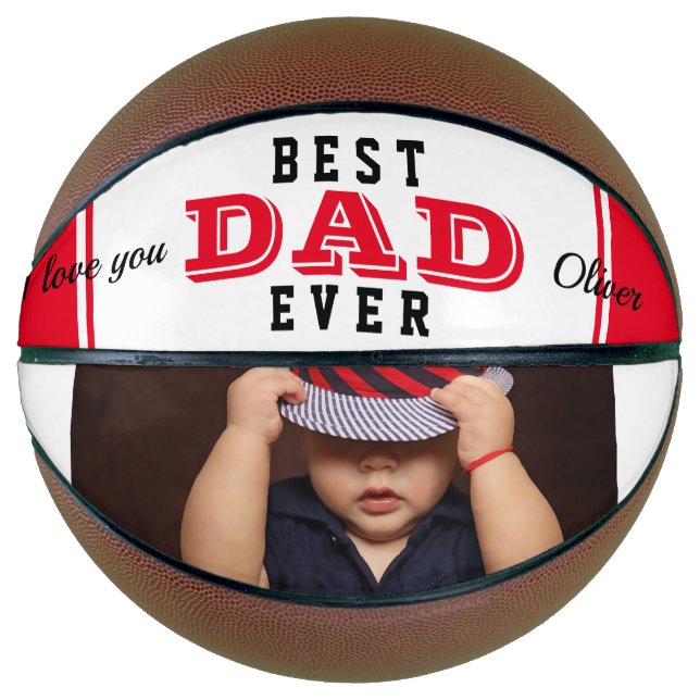 Red Best Dad Ever Father Typography Photo Basketball (Front)