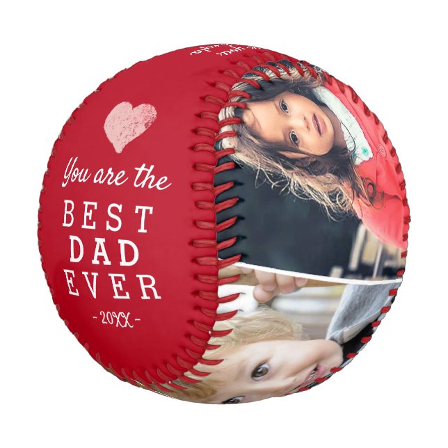 Red Best Dad Ever Heart 4 Photo Collage  Baseball (Angled)