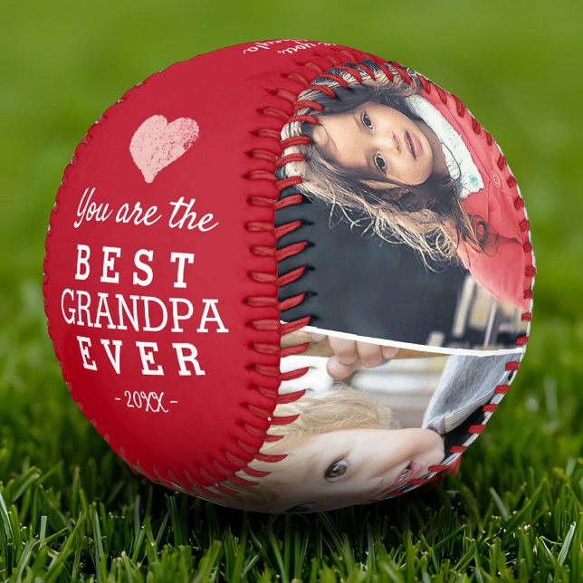 Red Best Grandpa Ever Heart 4 Photo Collage Baseball (Creator Uploaded)