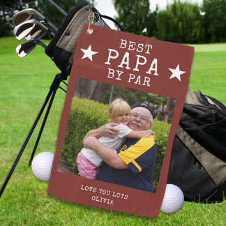Red Best Papa by Par Photo Personalised Grandpa Golf Towel
