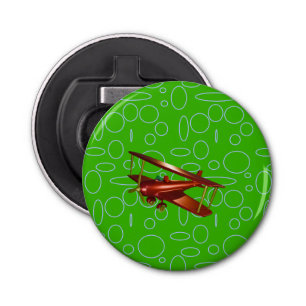 Red Bi-plane on Green Circles and Loops Bottle Opener