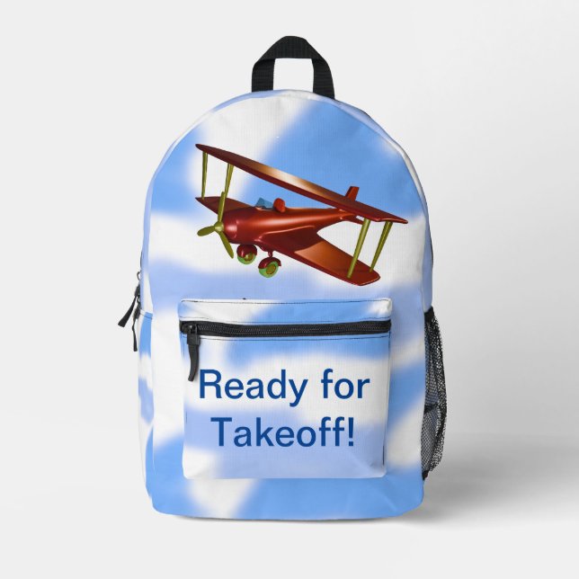 Red Bi-plane Ready for Takeoff Printed Backpack (Front)