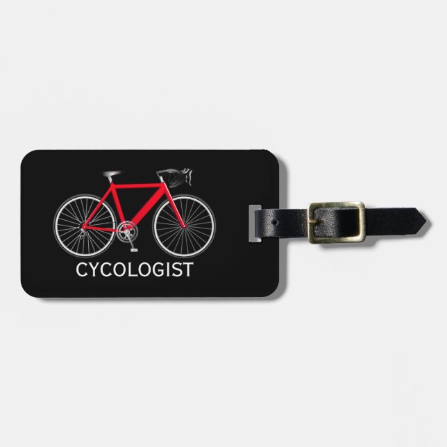 Red Bicycle On Black Luggage Tag (Front Horizontal)