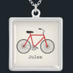 Red Bicycle Personalised Necklace<br><div class="desc">A pendant featuring an illustration of a red bicycle.  Personalise with your name under bike.</div>