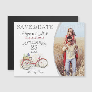 Red Bicycle Photo Save the Date Magnetic Invitation