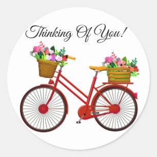 Red Bicycle With Basket Of Flowers Classic Round Sticker