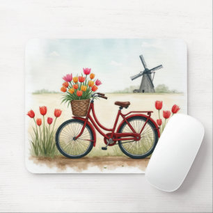 Red Bicycle With Dutch Tulips Mouse Mat