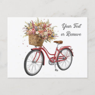 Red Bicycle with Flower Basket Vintage Postcard