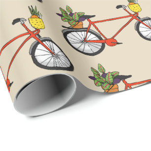 red bicycle with green plant wrapping paper