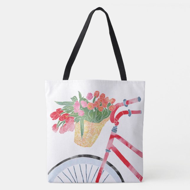 Red Bicycle with Tulips Tote Bag (Front)