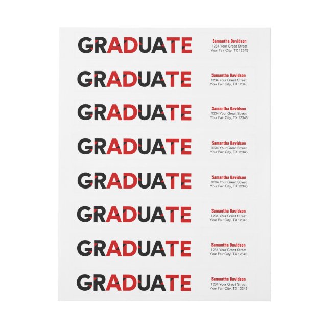 Red Big Bold Angle-Cut Letters Graduation Wrap Around Label (Sheet)