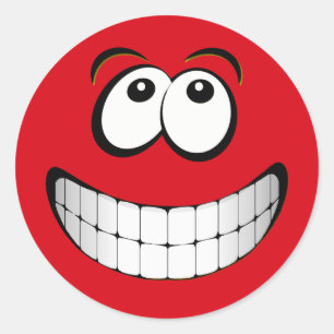 Red Big Grin Face Classic Round Sticker