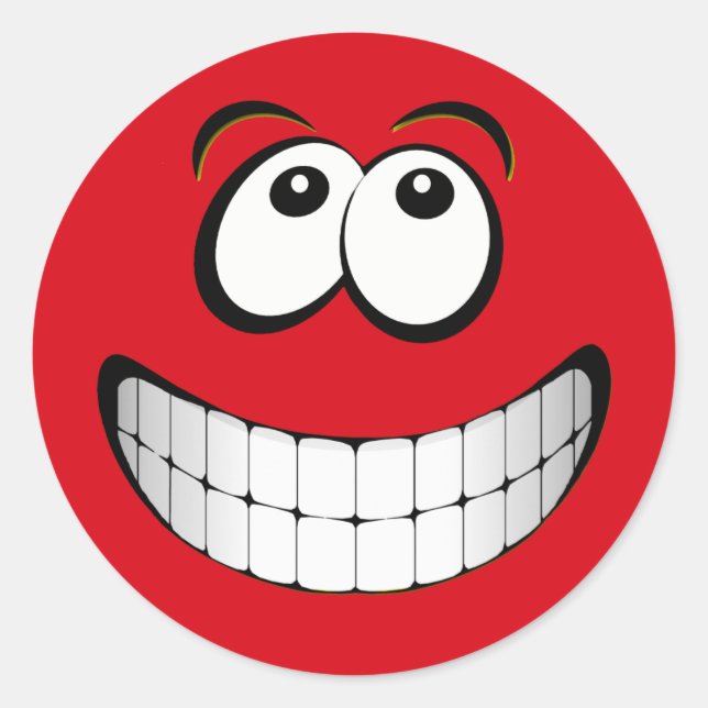 Red Big Grin Face Classic Round Sticker (Front)