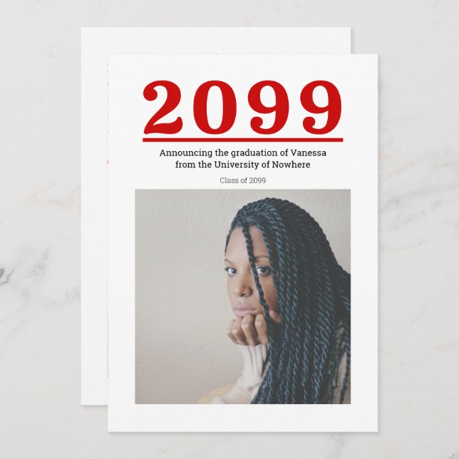 Red Big Numbers Two-Photo Graduation (Front/Back)