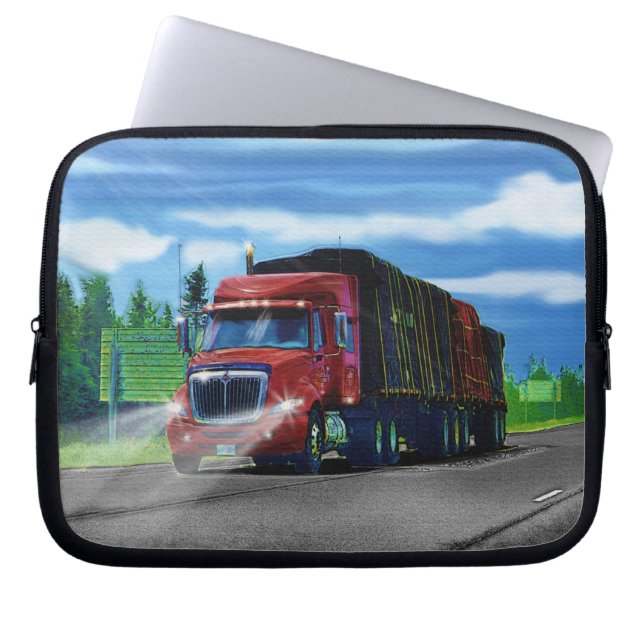 Red Big Rig Truck Driver's Art Laptop Sleeve (Front)