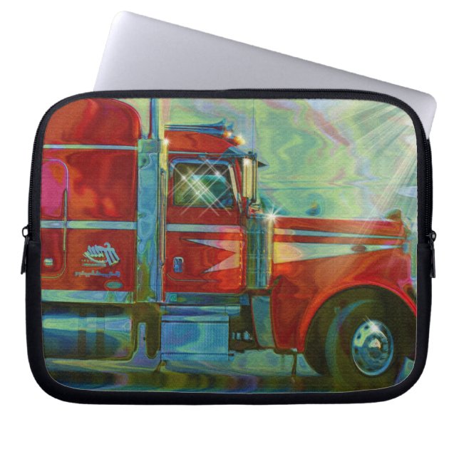 Red Big Rig Truck Driver's Art Laptop Sleeve (Front)