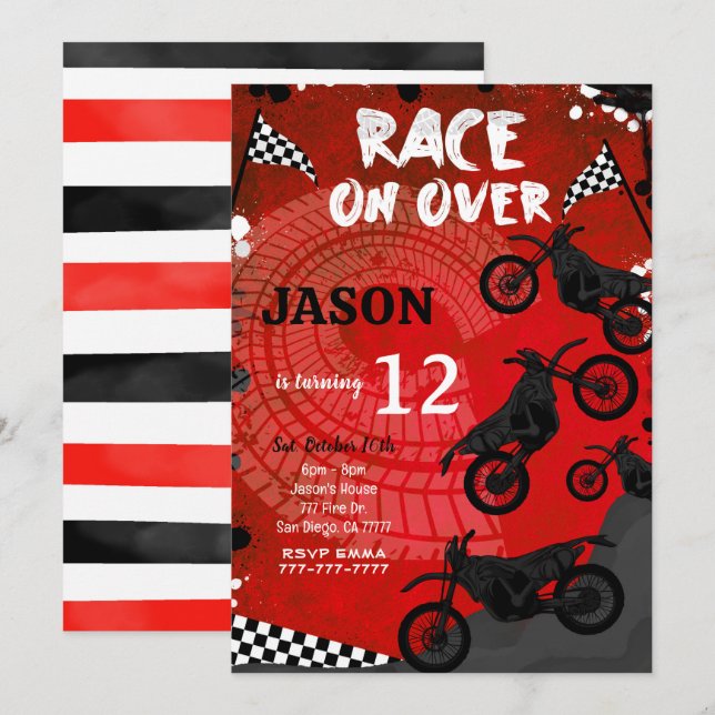 Red Bike Birthday Invitation  (Front/Back)