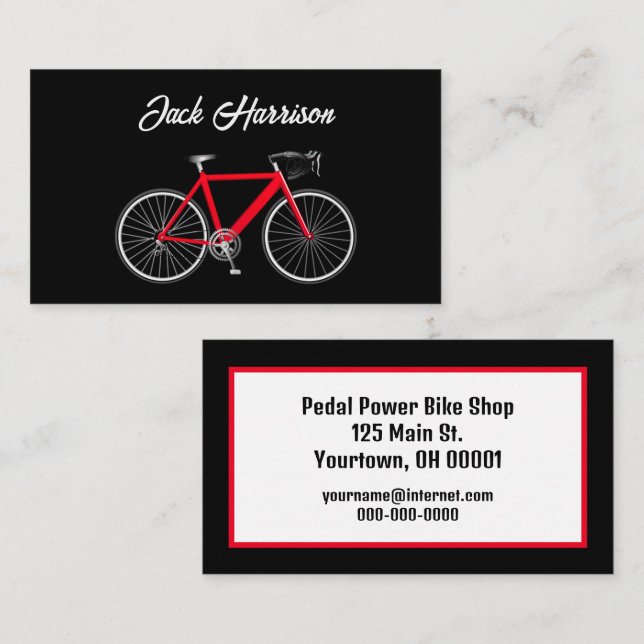 Red Bike On Black Business Card (Front/Back)