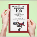 Red Bike Sports Boy Birthday Invitations<br><div class="desc">These invitations are a one of a kind way to invite your son or daughter's friends to a dirt bike themed birthday party. This design features a green red dirt bike, the back of the card features a diamond plate look. ===============DESIGN TIP=================Use the customise button to move, resize, change the...</div>