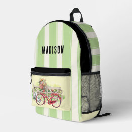 Red Bike with Flowers Pesonalized Backpack